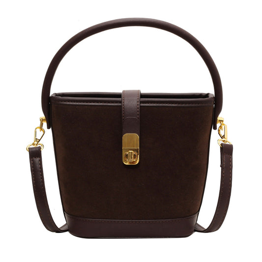 Autumn and Winter Women's Bags Frosted Bucket Bag High-Grade Large Capacity Shoulder Crossbody Temperamental Minority Portable Underarm Bag