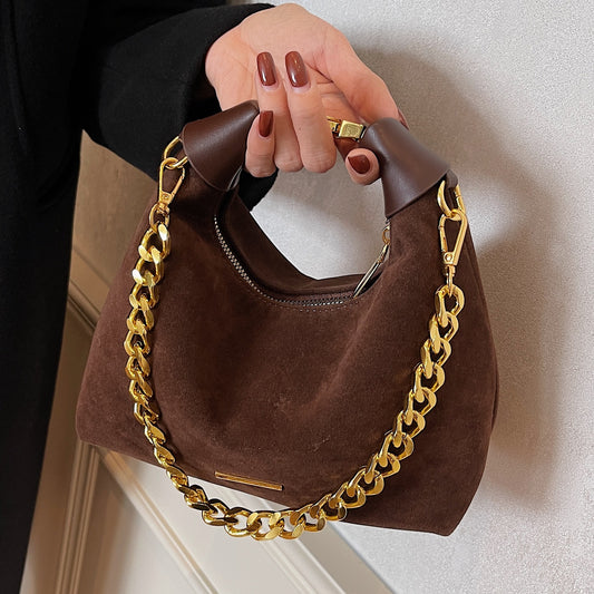 French Style Niche Suede Bag for Women 2025 New Fashion Versatile Handbag Casual Texture Retro Crossbody Bag