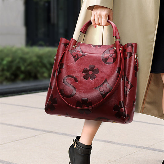 Handbag Cross-Border New Style Bag for Women High-End Large Capacity Tote Bag Fashion Embossed Commuter Mother-Daughter Bucket Bag